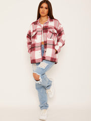 Classic Thick Colour Block Checked Shirt Jacket Shacket