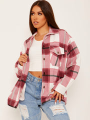 Classic Thick Colour Block Checked Shirt Jacket Shacket