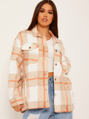 Classic Thick Colour Block Checked Shirt Jacket Shacket