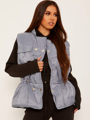 Silver Button Padded Gilet Waistcoat