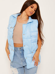 Silver Button Padded Gilet Waistcoat