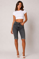 High-Waisted Denim Bermuda Shorts