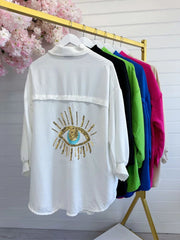 Camisa de ojo de lentejuelas bordadas de gran tamaño