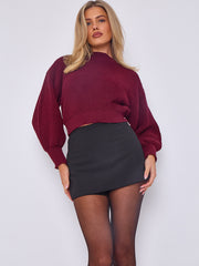 Plain Oversized Cropped Knitted Jumper