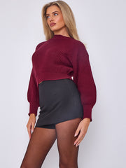 Plain Oversized Cropped Knitted Jumper