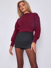 Plain Oversized Cropped Knitted Jumper