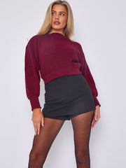 Plain Oversized Cropped Knitted Jumper