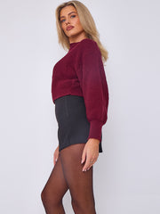 Plain Oversized Cropped Knitted Jumper