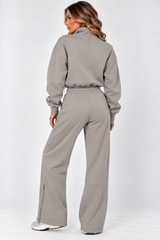 Asymmetric Zip Funnel Neck Top & Wide Leg Tracksuit Co-Ord Set