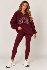 NYC Quarter Zip Sweatshirt & Ribbed Leggings Co-Ord Set
