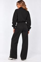 Asymmetric Zip Funnel Neck Top & Wide Leg Tracksuit Co-Ord Set