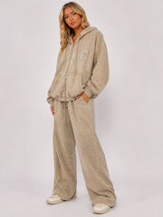 Diamanté Acid Wash Zip Hoodie & Trouser Co-Ord Set