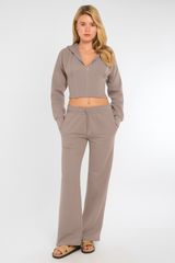 Bijgesneden rits omhoog Hood Sweatshirt & Wide Leg Trouser Tracksuit
