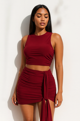 Slinky Ruched Crop Top & Sash Rock Co-ordte