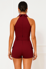 Lace Up Front Cargo Playsuit With Matching Belt