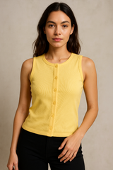 Ribbed Button Through Sleeveless Vest Top