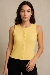 Ribbed Button Through Sleeveless Vest Top
