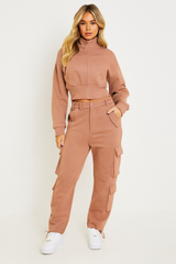 Cropped Zip Up Sweatshirt & Cargo Trouser Tracksuit