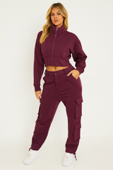Cropped Zip Up Sweatshirt & Cargo Trouser Tracksuit