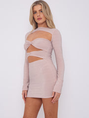 Cut Out Knot Front Lurex Mini Dress