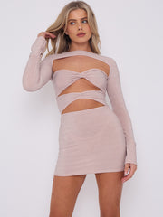 Cut Out Knot Front Lurex Mini Dress
