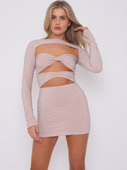 Cut Out Knot Front Lurex Mini Dress
