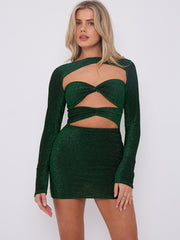 Cut Out Knot Front Lurex Mini Dress