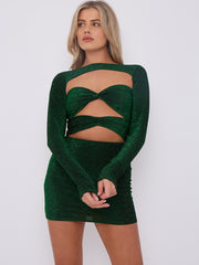 Cut Out Knot Front Lurex Mini Dress