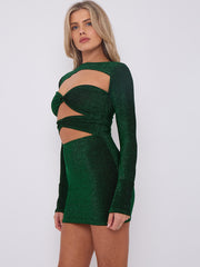 Cut Out Knot Front Lurex Mini Dress