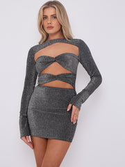 Cut Out Knot Front Lurex Mini Dress