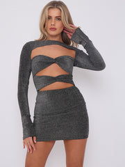 Cut Out Knot Front Lurex Mini Dress