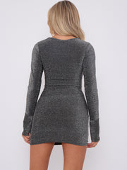 Cut Out Knot Front Lurex Mini Dress