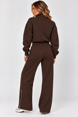 Asymmetric Zip Funnel Neck Top & Wide Leg Tracksuit Co-Ord Set
