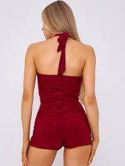 Spring Coil Cut Out Detail Halter Neck Playsuit