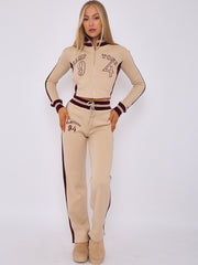 Embroidered Hampton Zip Up Cropped Top & Jogger Fleece Tracksuit