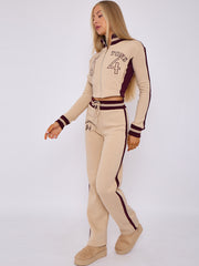 Embroidered Hampton Zip Up Cropped Top & Jogger Fleece Tracksuit