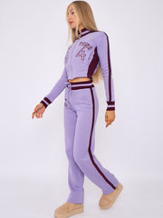 Embroidered Hampton Zip Up Cropped Top & Jogger Fleece Tracksuit