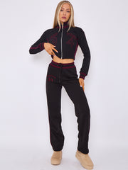 Embroidered Hampton Zip Up Cropped Top & Jogger Fleece Tracksuit