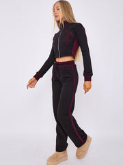Embroidered Hampton Zip Up Cropped Top & Jogger Fleece Tracksuit