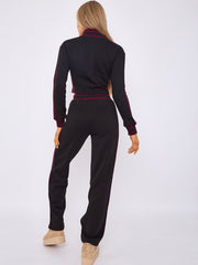 Embroidered Hampton Zip Up Cropped Top & Jogger Fleece Tracksuit