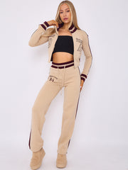 Embroidered Hampton Zip Up Cropped Top & Jogger Fleece Tracksuit