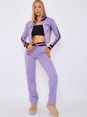 Embroidered Hampton Zip Up Cropped Top & Jogger Fleece Tracksuit