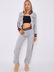 Embroidered Hampton Zip Up Cropped Top & Jogger Fleece Tracksuit