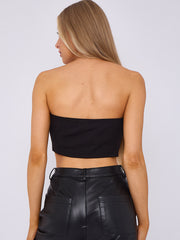 Lace Up Front Bandeau Top With Metal Eyelet Detail