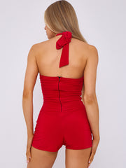 Spring Coil Cut Out Detail Halter Neck Playsuit