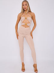 Spring Coil Cut Out Detail Halter Jumpsuit