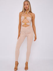 Spring Coil Cut Out Detail Halter Jumpsuit
