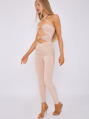 Spring Coil Cut Out Detail Halter Jumpsuit