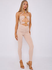 Spring Coil Cut Out Detail Halter Jumpsuit