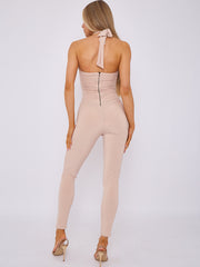 Spring Coil Cut Out Detail Halter Jumpsuit